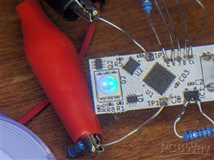 RGB LED PWM control  with acellerometer, used to time flight and arc of thrown PCB