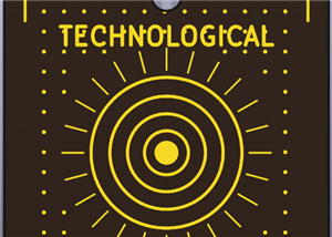 Gold PCB Art Wall Tile "Technological Singularity" - ENIG on Black 52mm