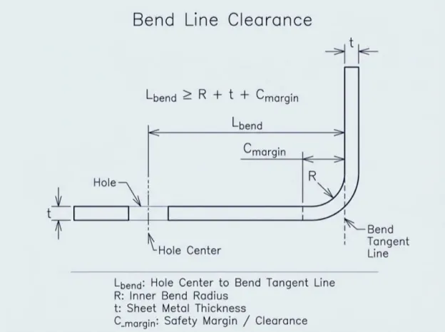 Clearance Formula (Hole center to bend tangent line)